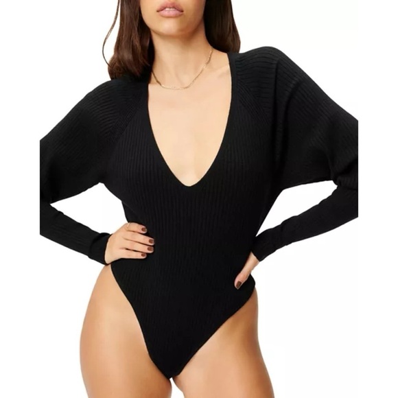 Good American Tops - Good American Deep-V Ribbed Bodysuit